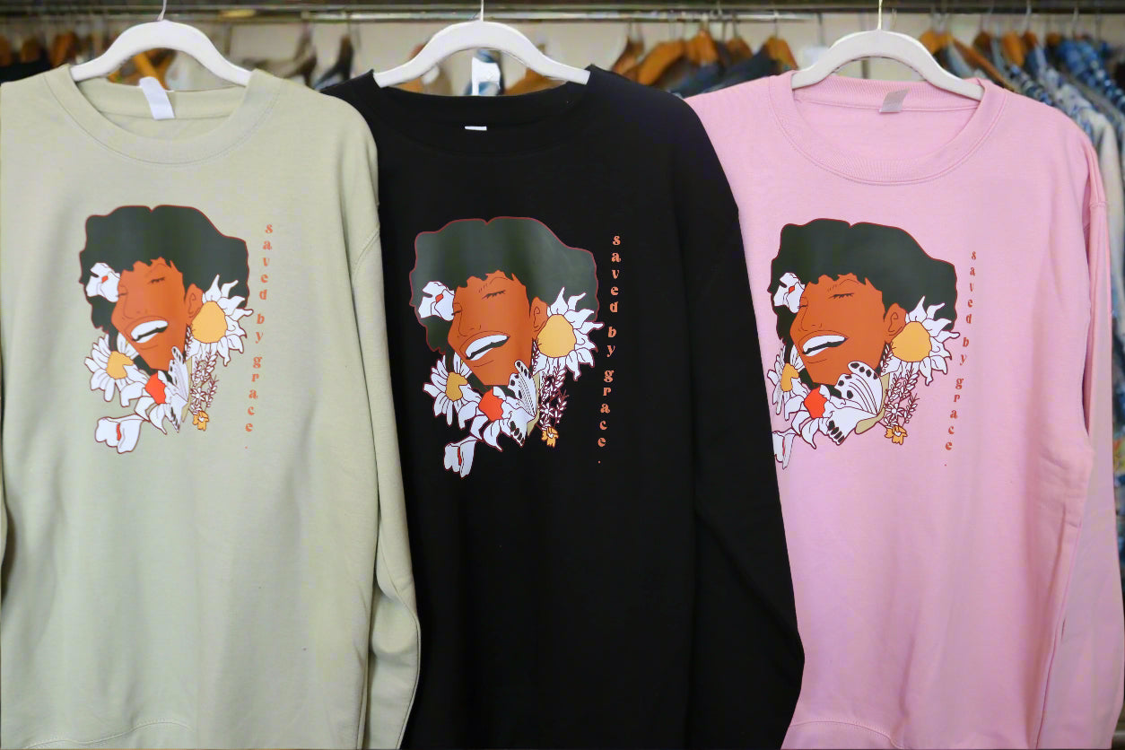 Cool Floral Saved By Grace Crew Neck Sweatshirt